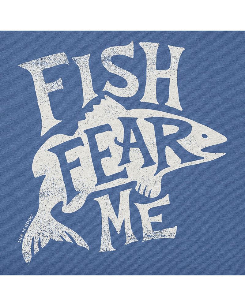 Life is Good M LS Crusher Typeout Fish Fear VINTAGE BLUE