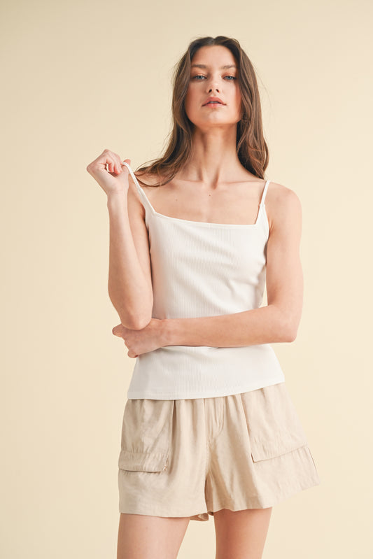 Wish List W Ribbed Square Neck Cami OFF WHITE