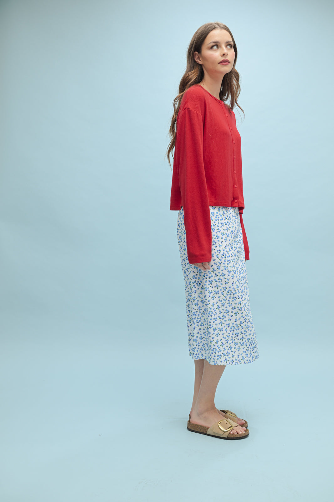 Wish List W LS Soft Button Down Top CHERRY