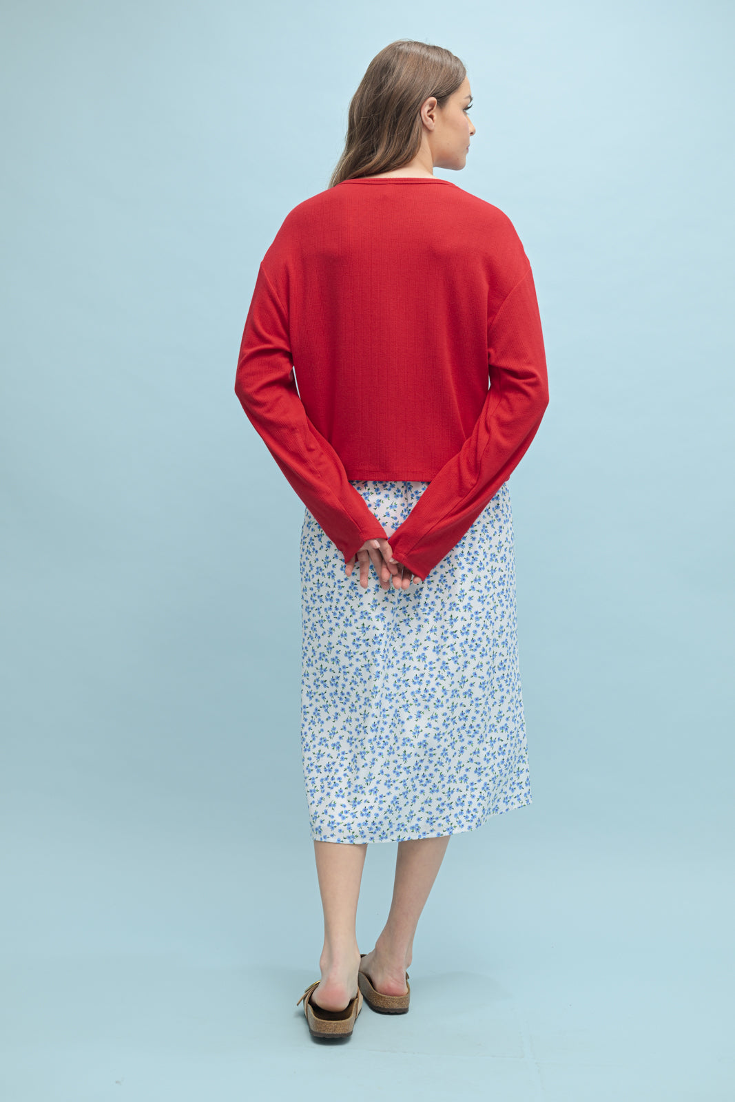 Wish List W LS Soft Button Down Top CHERRY