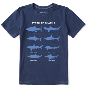 Life is Good Kids SS Crusher Tee Shark Diagram DARKEST BLUE