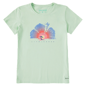 Life is Good W SS Crusher Hibiscus Beach Watercolor Tee SAGE GREEN