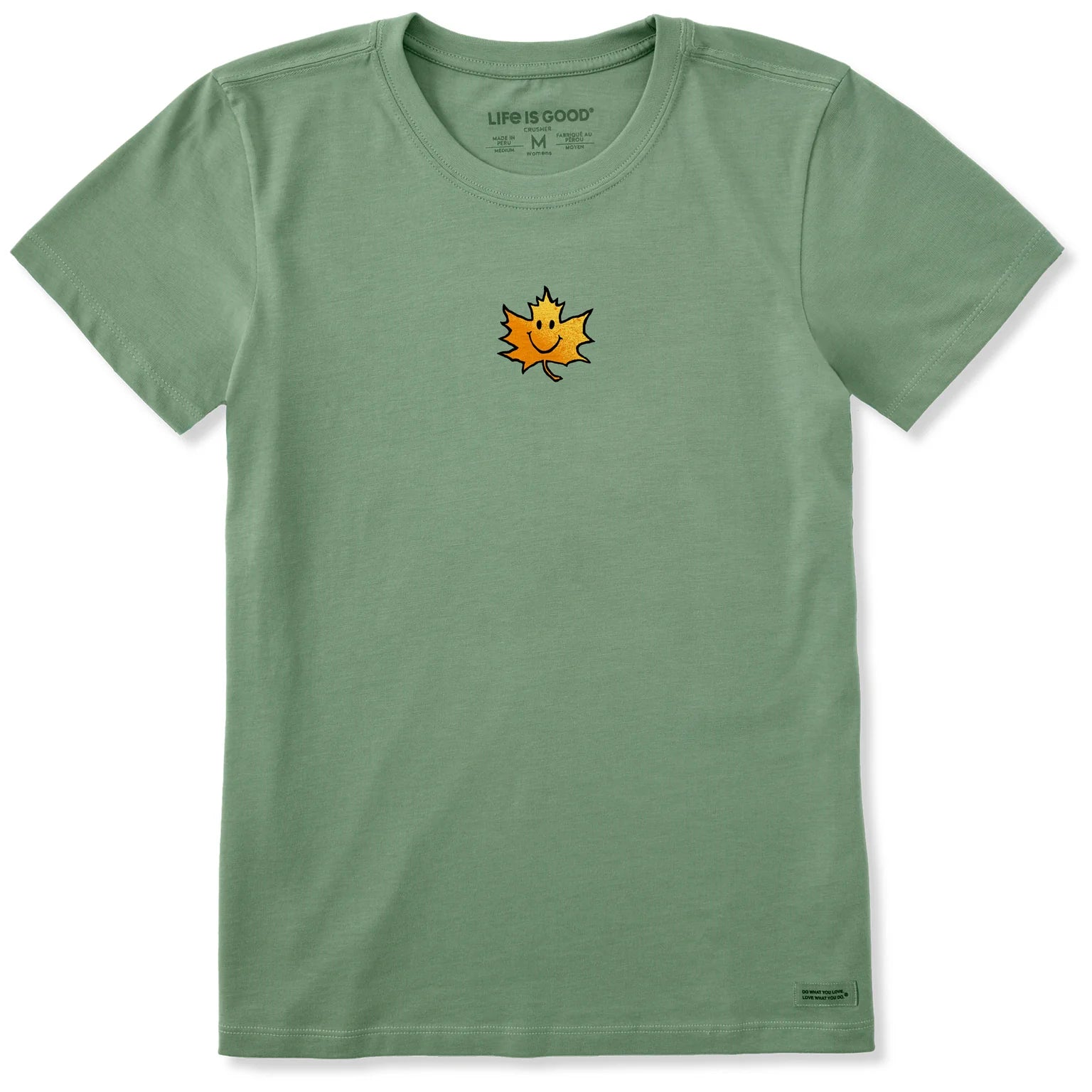 Life is Good W SS Crusher Maple Smile Tee GRANITE GREEN