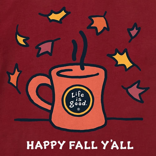 Life is Good W LS Crusher Tee Happy Fall Y'all ADIRONDACK RED