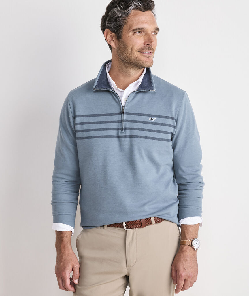 Vineyard Vines M Breton Stripe Saltwater 1/4 Zip BLUE MIRAGE