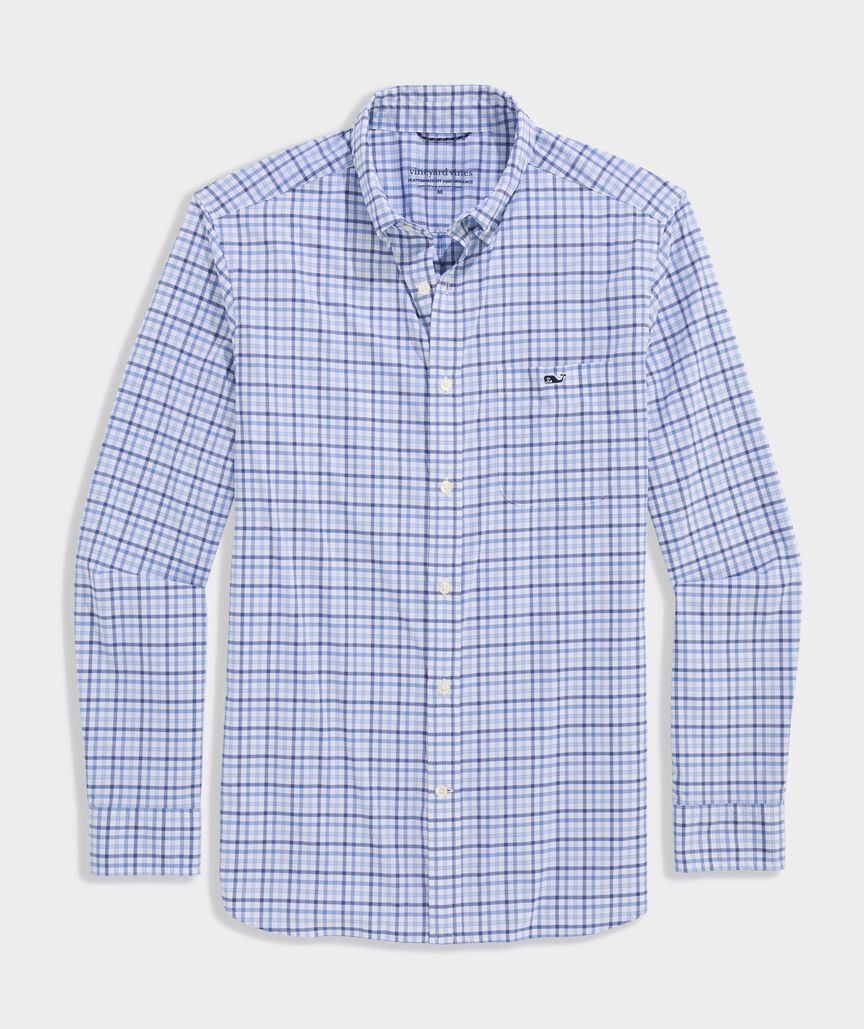 Vineyard Vines M LS Forepeak Tattersall LW Performance Shirt JAKE BLUE