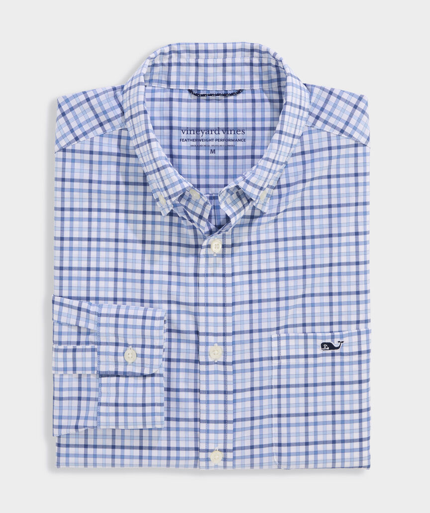 Vineyard Vines M LS Forepeak Tattersall LW Performance Shirt JAKE BLUE