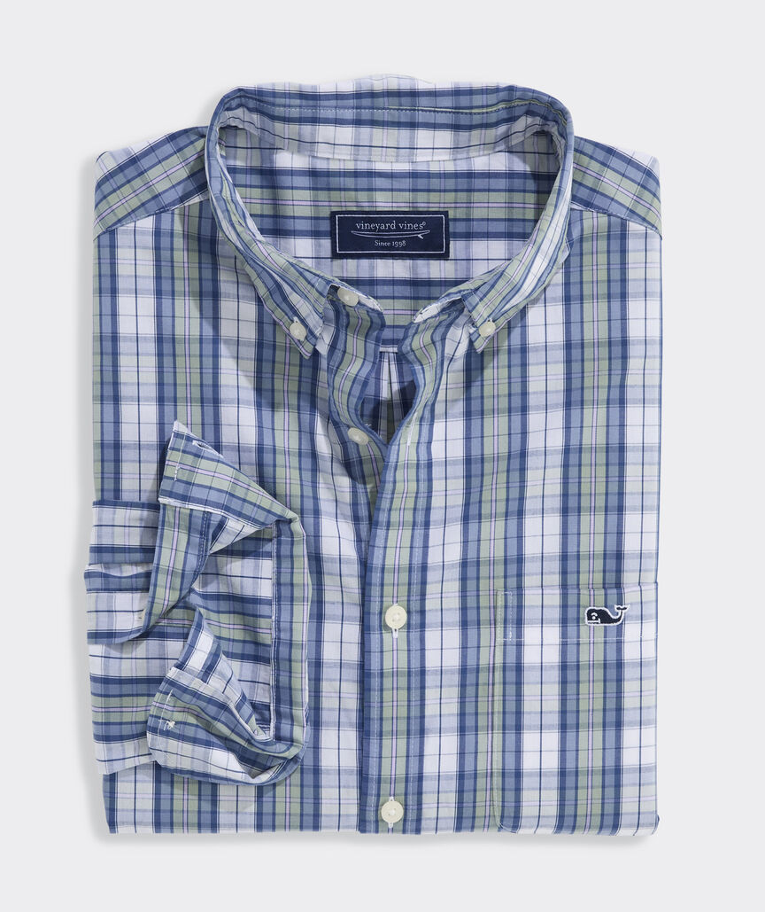 Vineyard Vines M LS Washashore Plaid Shirt DUNE GREEN
