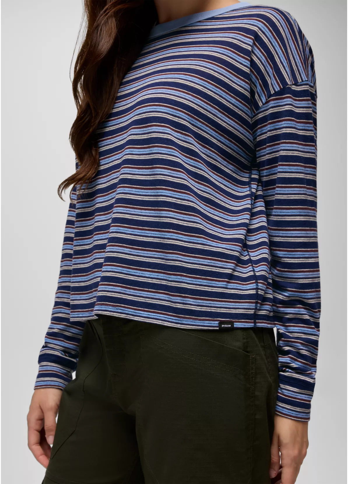 prAna W LS Cozy Up Crew CAPULET BLUE STRIPE
