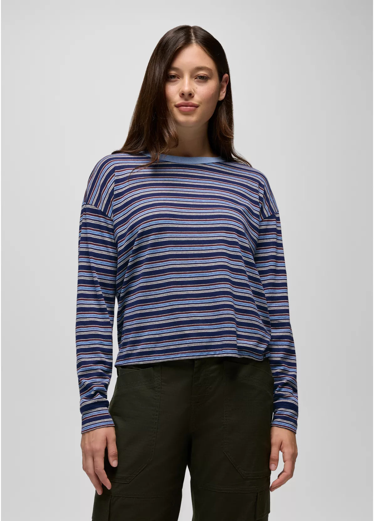 prAna W LS Cozy Up Crew CAPULET BLUE STRIPE