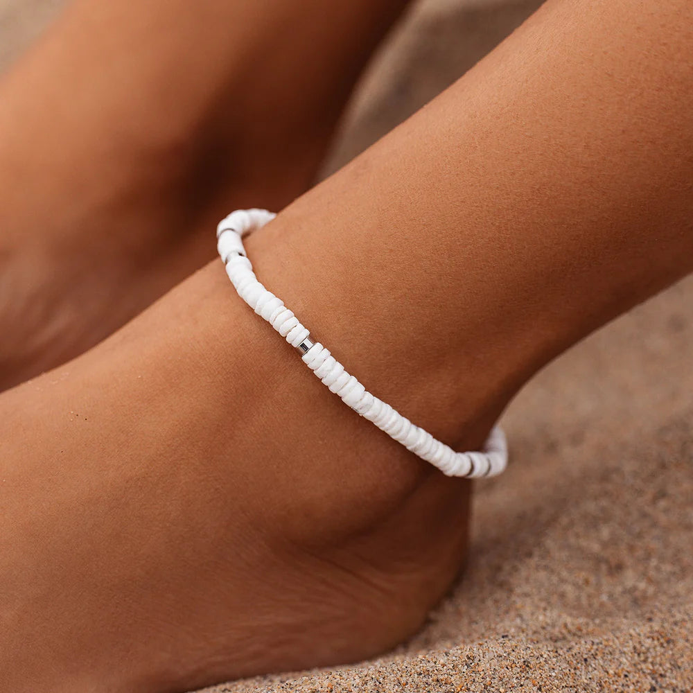 Pura Vida Puka Shell Stretch Anklet SILVER