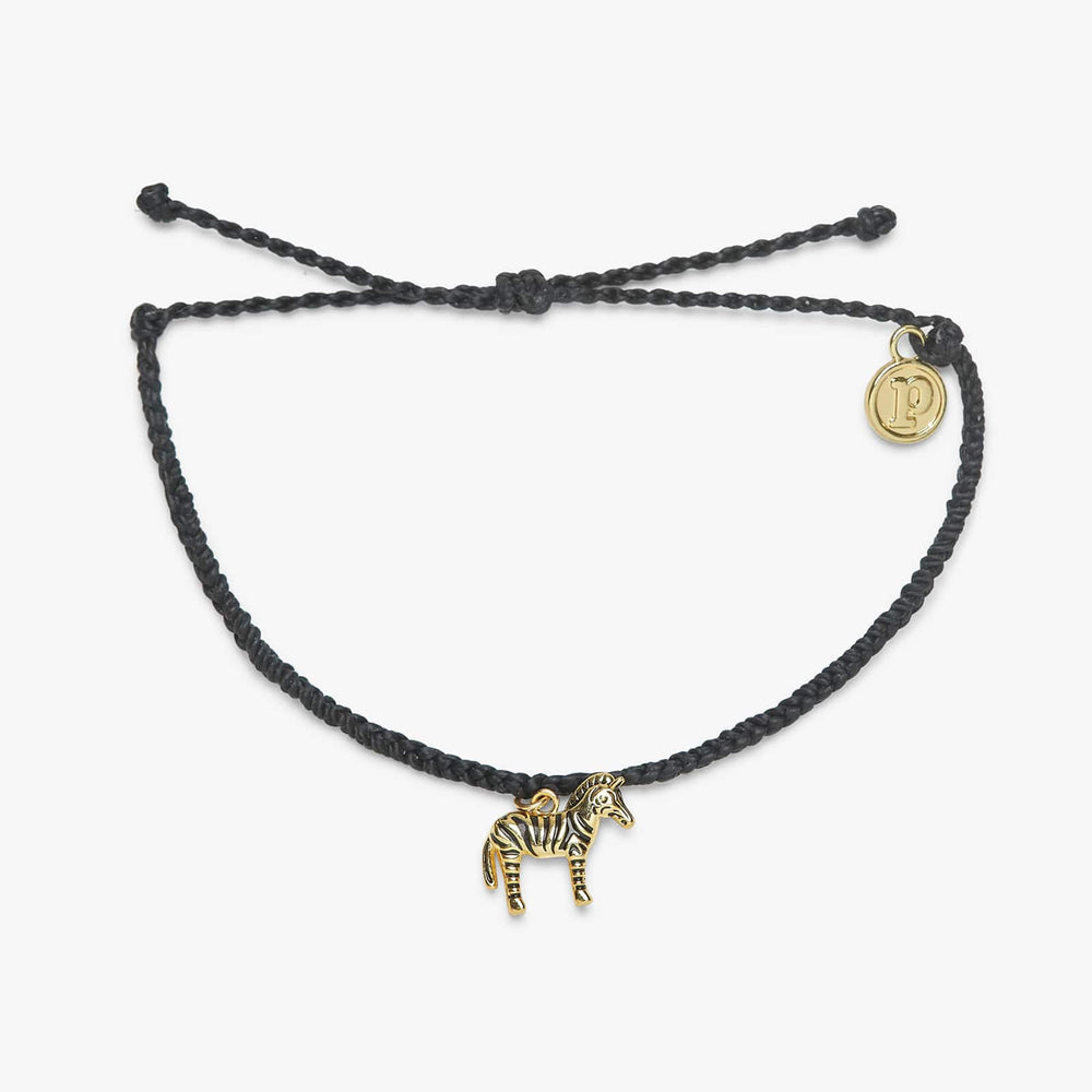 Bracelet Pura Vida en forme de zèbre doré, noir.