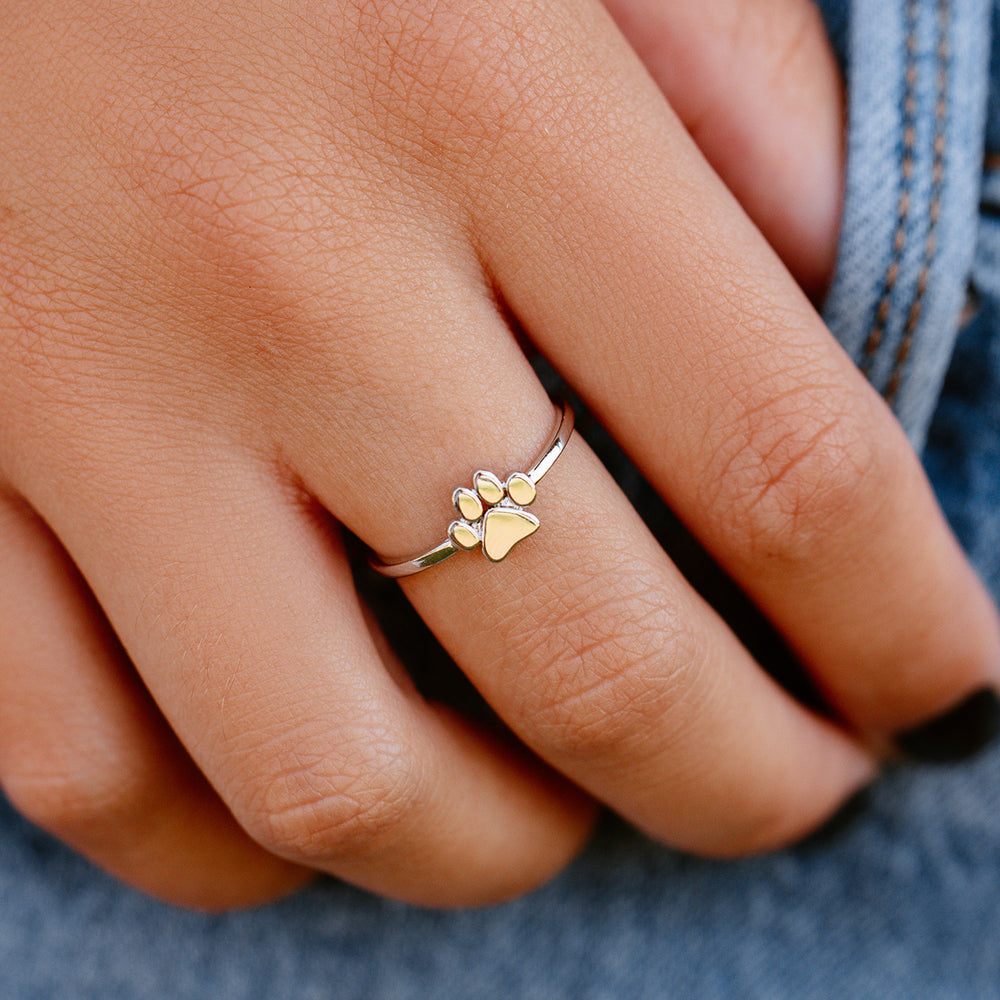 Bague Pura Vida avec empreinte de patte, argent.