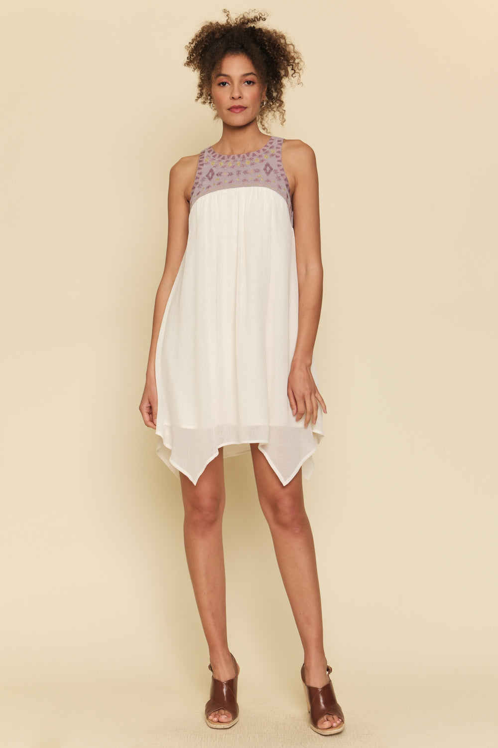 Mystree W Embroidered Yoke Flowy Dress IVORY
