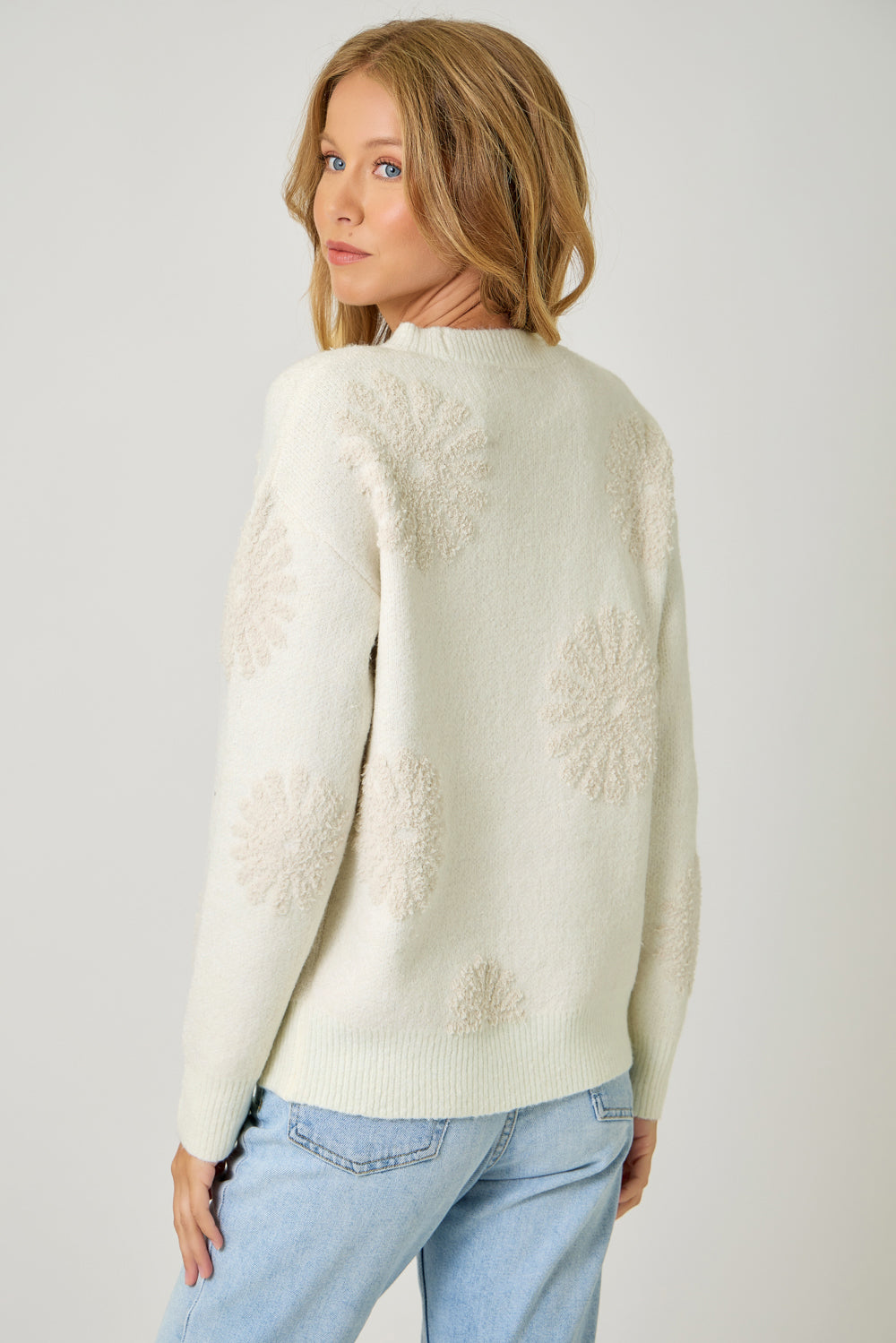 Mystree W Floral Flocked Sweater IVORY/OAT