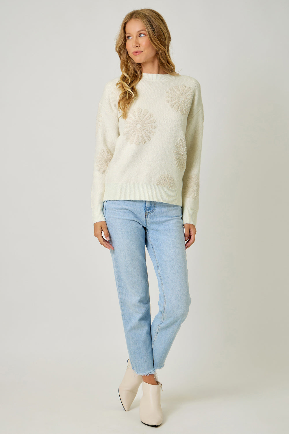 Mystree W Floral Flocked Sweater IVORY/OAT