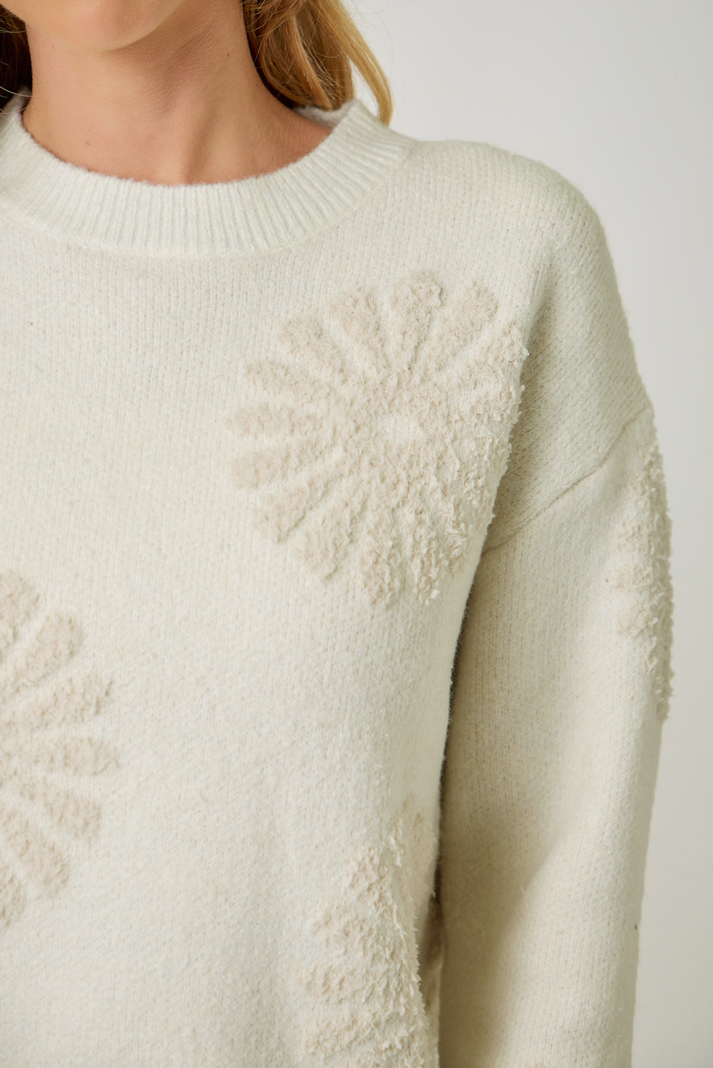 Mystree W Floral Flocked Sweater IVORY/OAT