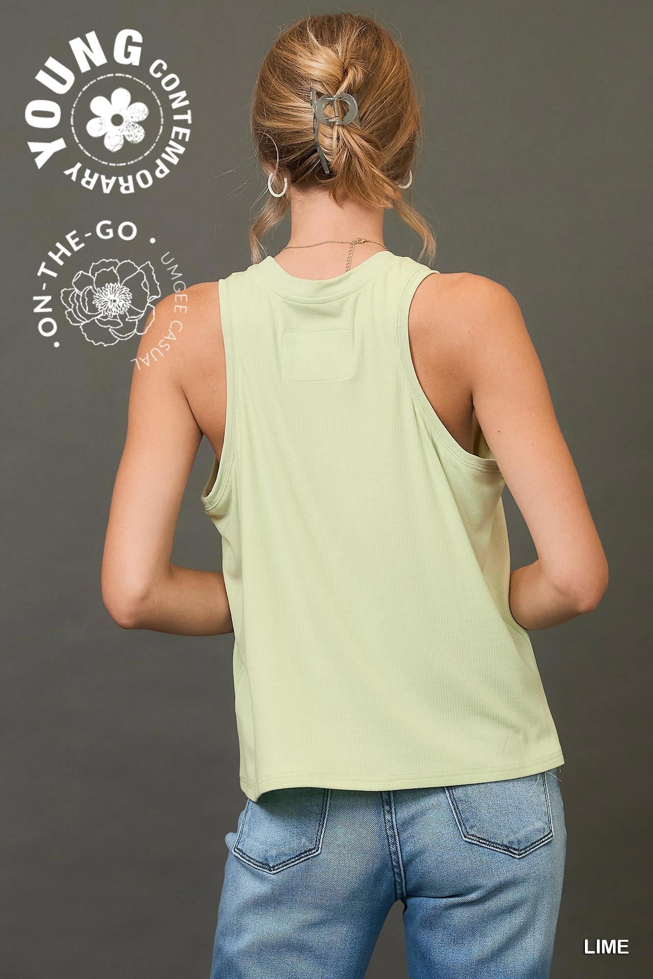 Umgee W Sleeveless Ribbed Top LIME