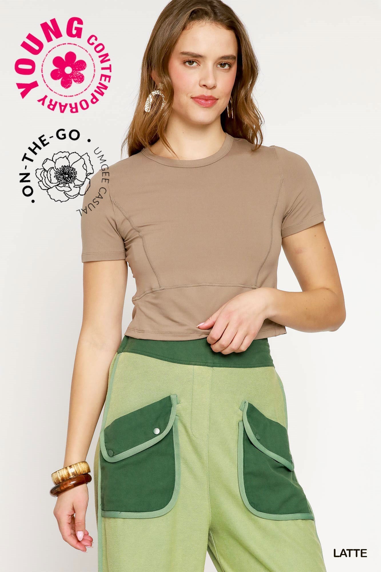 Umgee W Crossover Back Crop Top LATTE