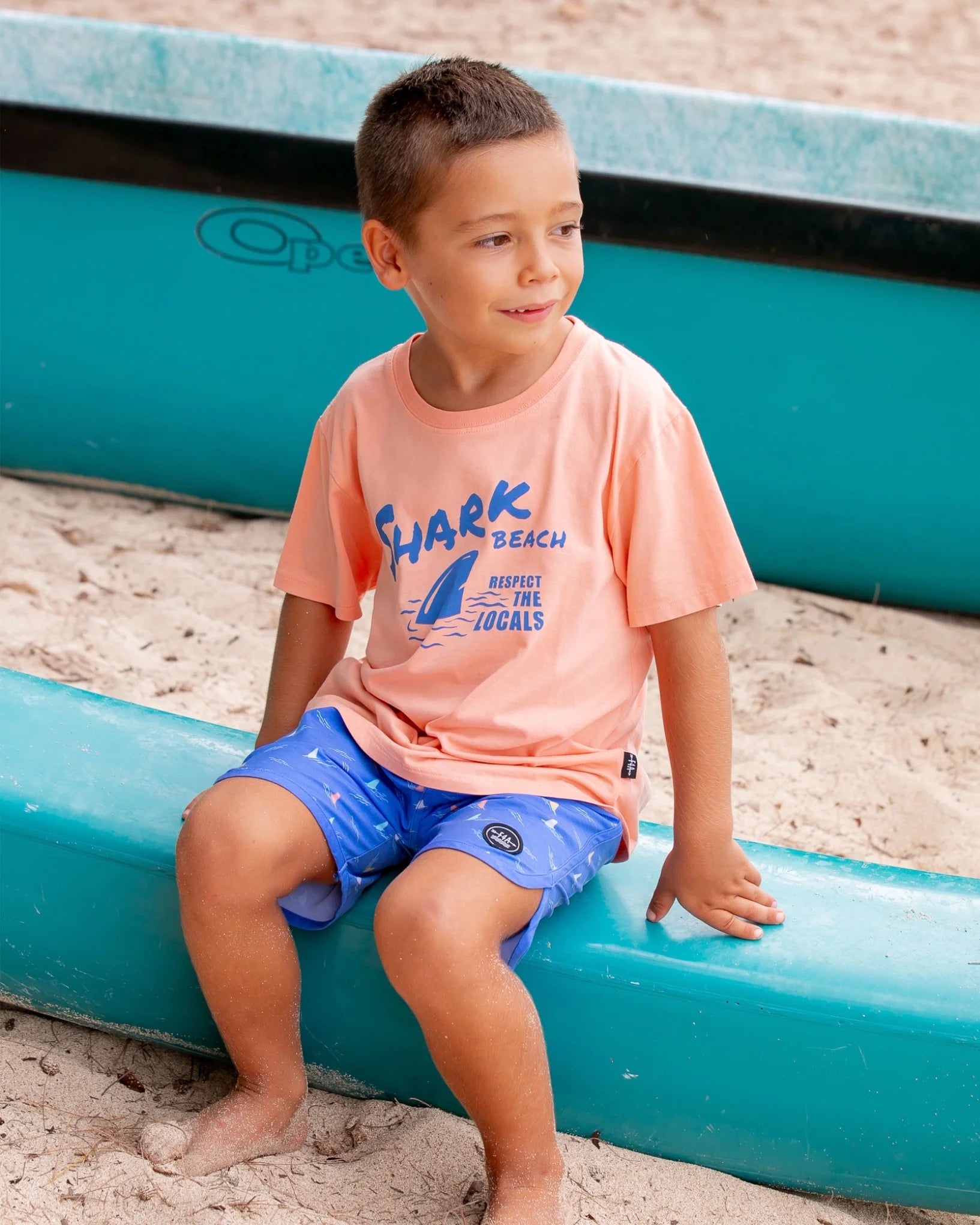 Feather 4 Arrow Boys SS Shark Beach Tee PAPAYA