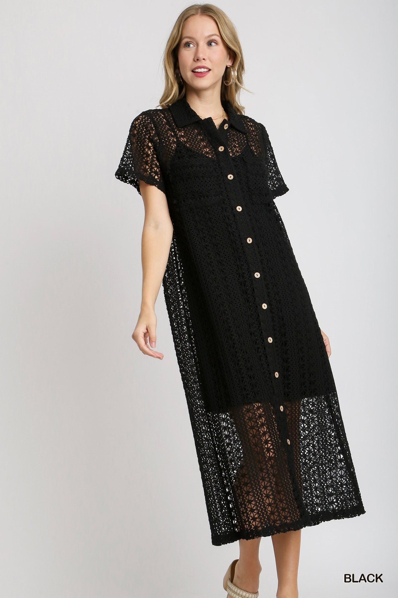 Umgee W Crochet Lace Maxi Dress BLACK