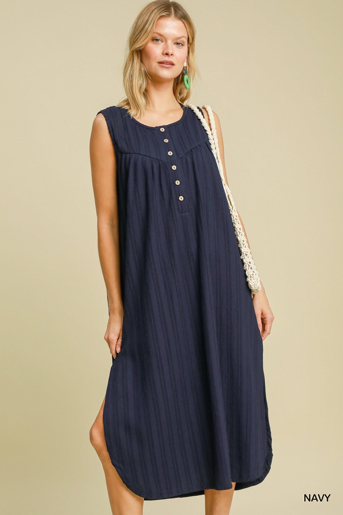 Robe midi à texture Umgee W, marine