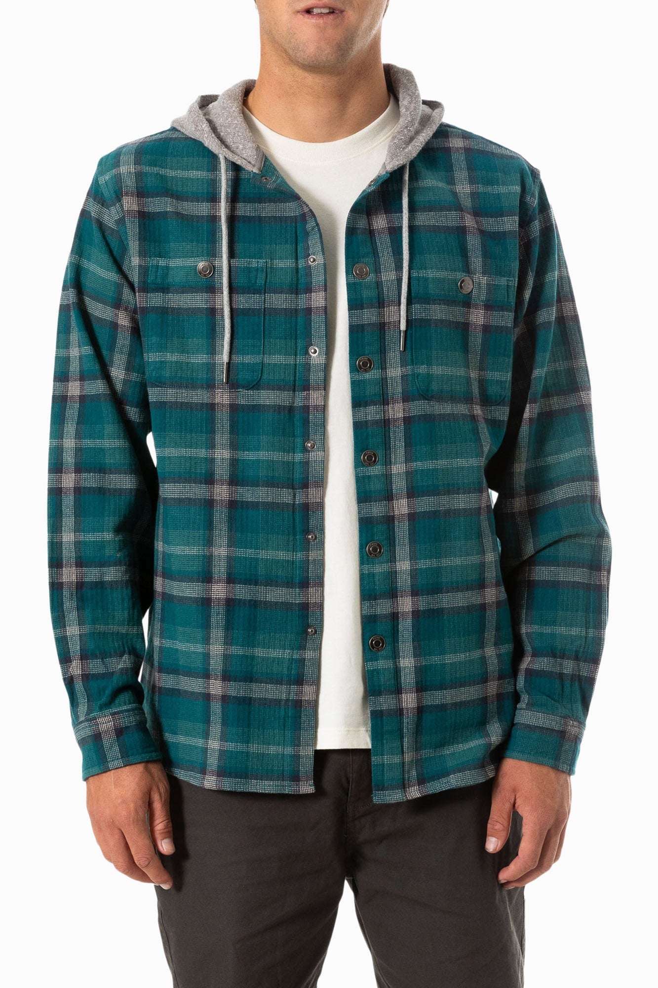 Katin M Harold Hooded Flannel Jacket BLUE GREEN