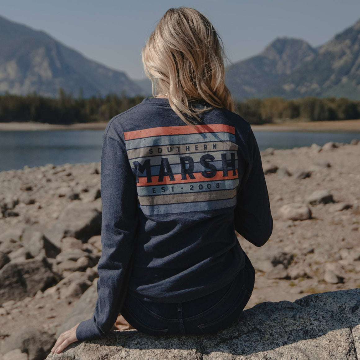 Southern Marsh M LS Branding Color Bars Tee WASHED LUNAR NAVY