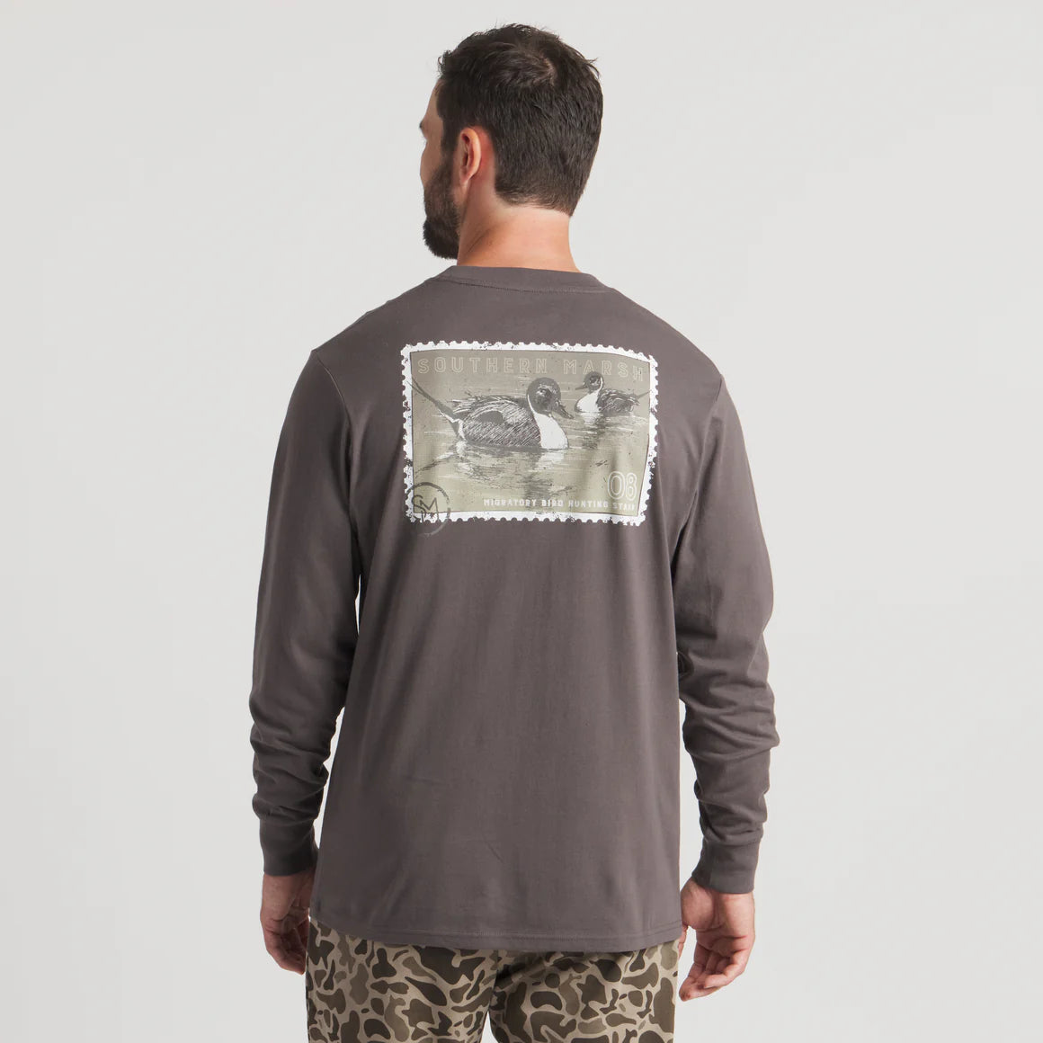 Southern Marsh M LS Duckstamp Pintail Tee IRON GRAY