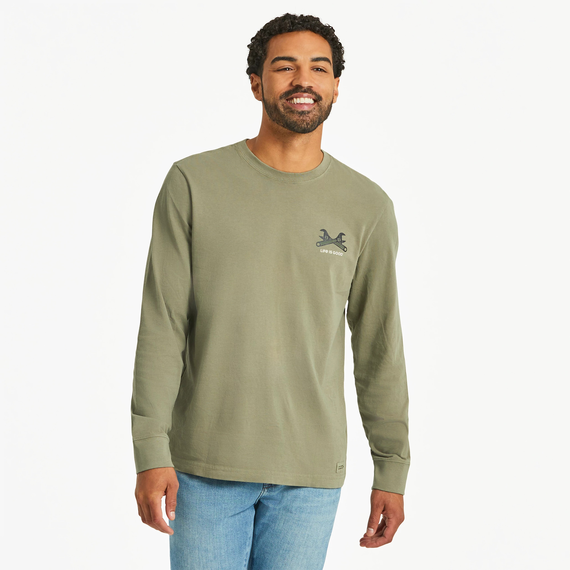 Life is Good M LS Crusher Clean I am the Warranty MOSS GREEN