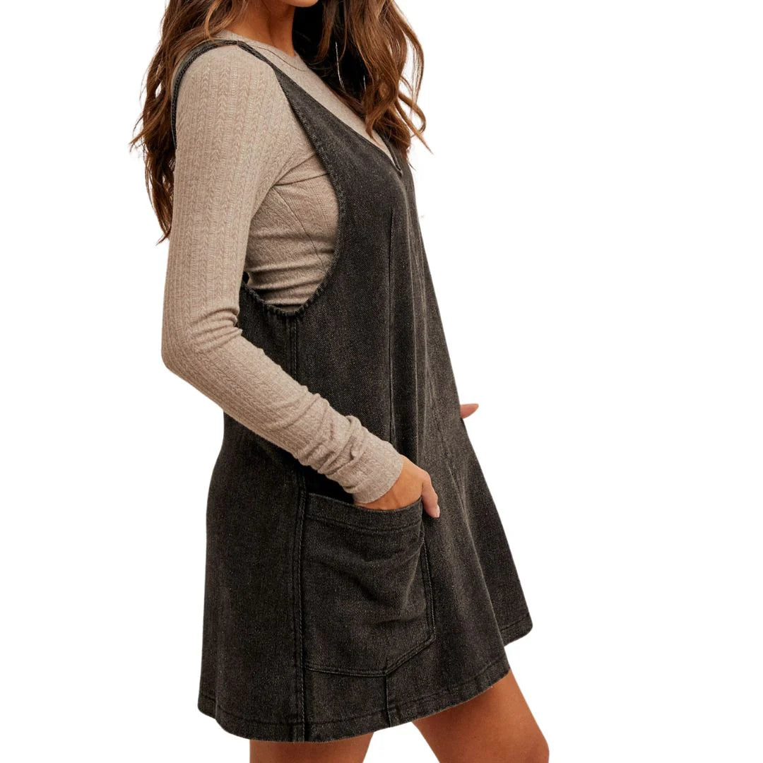 Hem & Thread W Snow Wash Twill Overall Dress BLACK