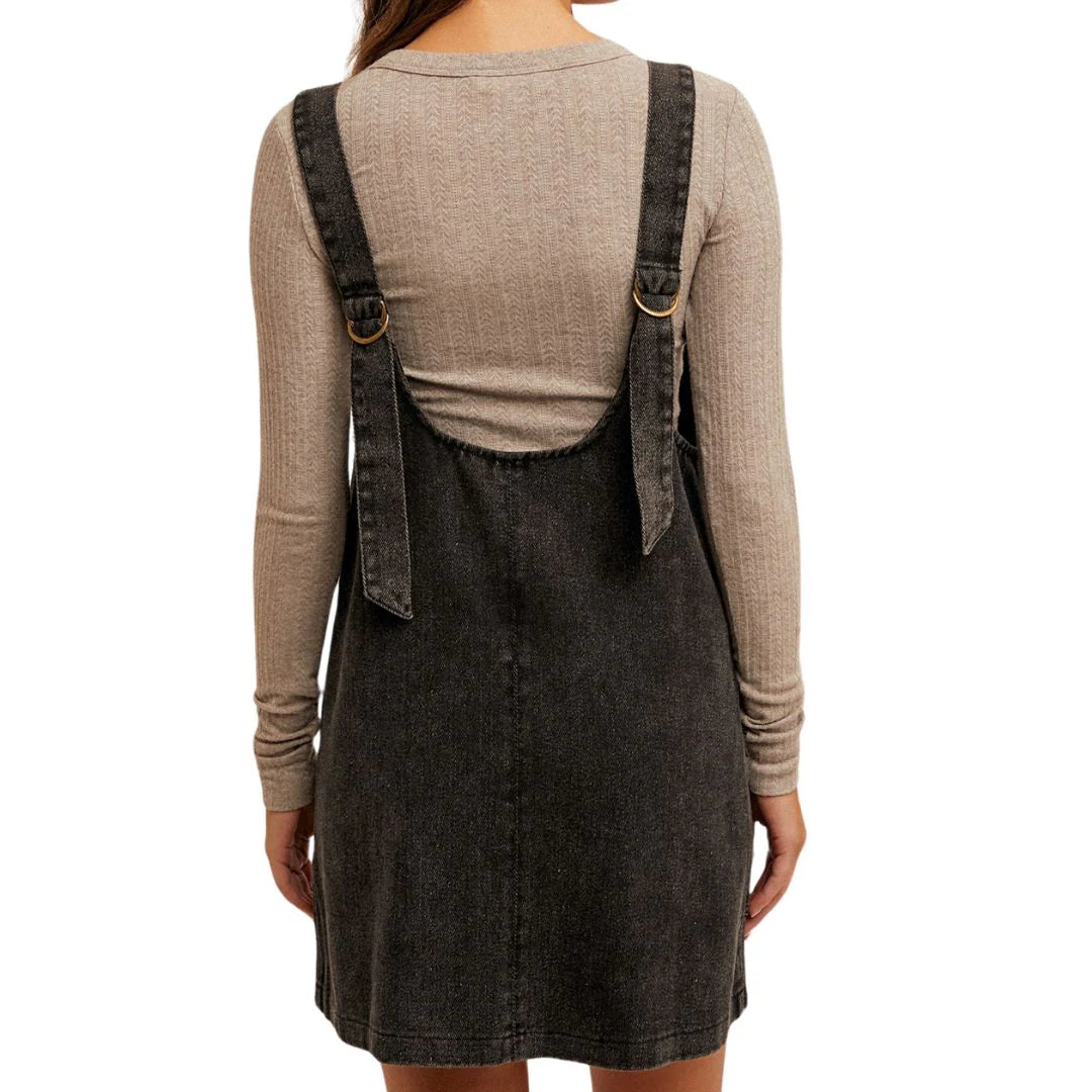 Hem & Thread W Snow Wash Twill Overall Dress BLACK