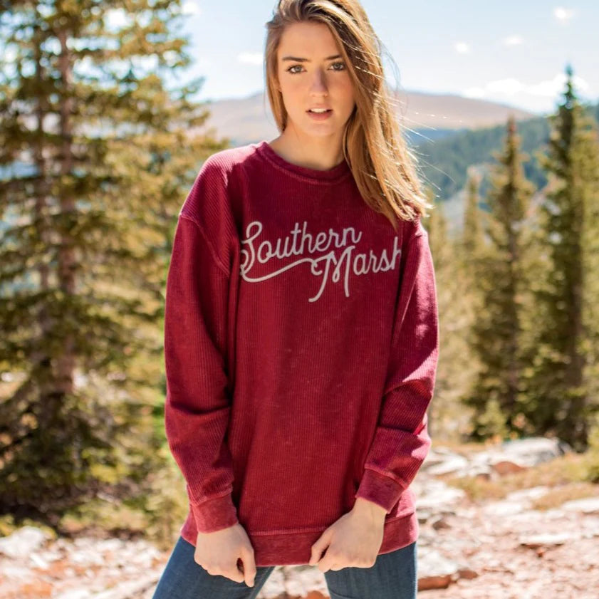 Pull en molleton à col rond Southern Marsh W Sunday Morning Vintage Cord, couleur MULBERRY