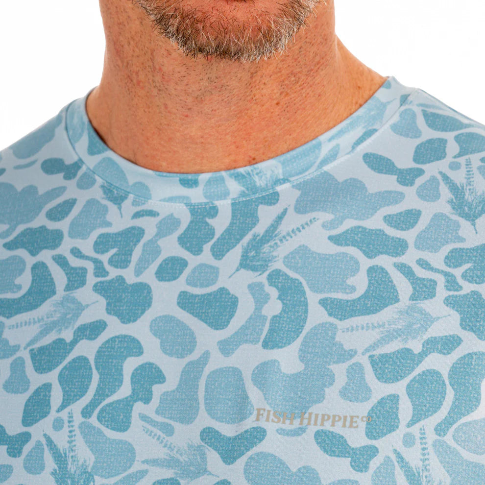 Fish Hippie M LS Fly Camo Performance Crew FRESH BLUE