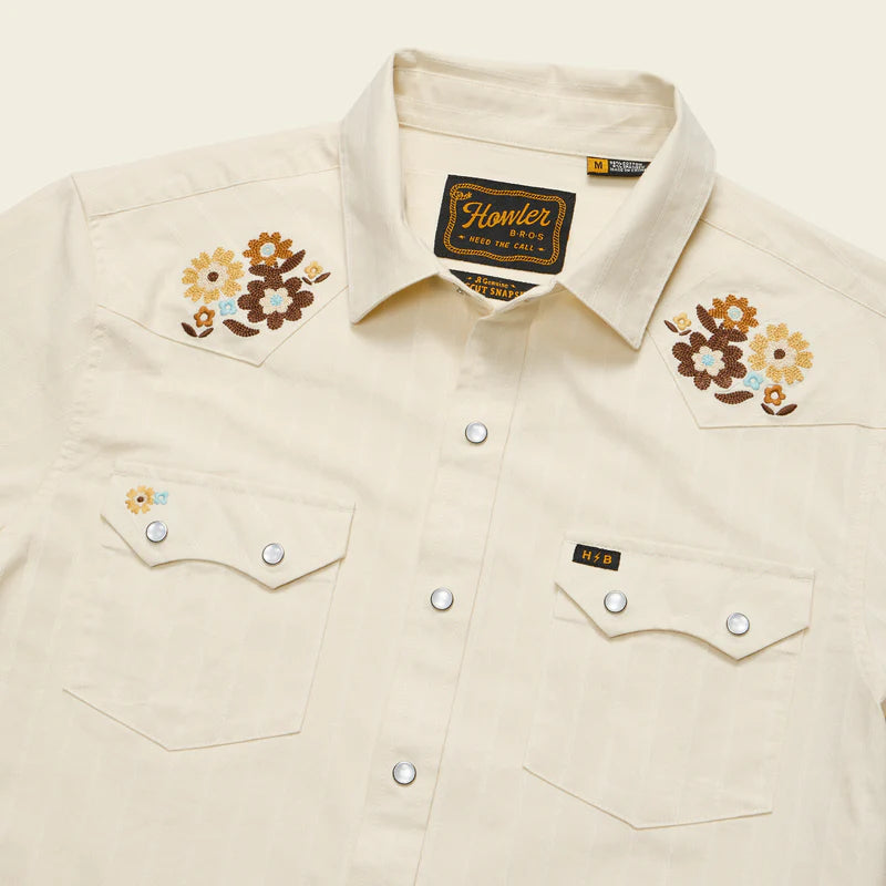 Howler Bros M Deluxe Crosscut Snapshirt FLOWER POWER OFF WHITE DOBBY