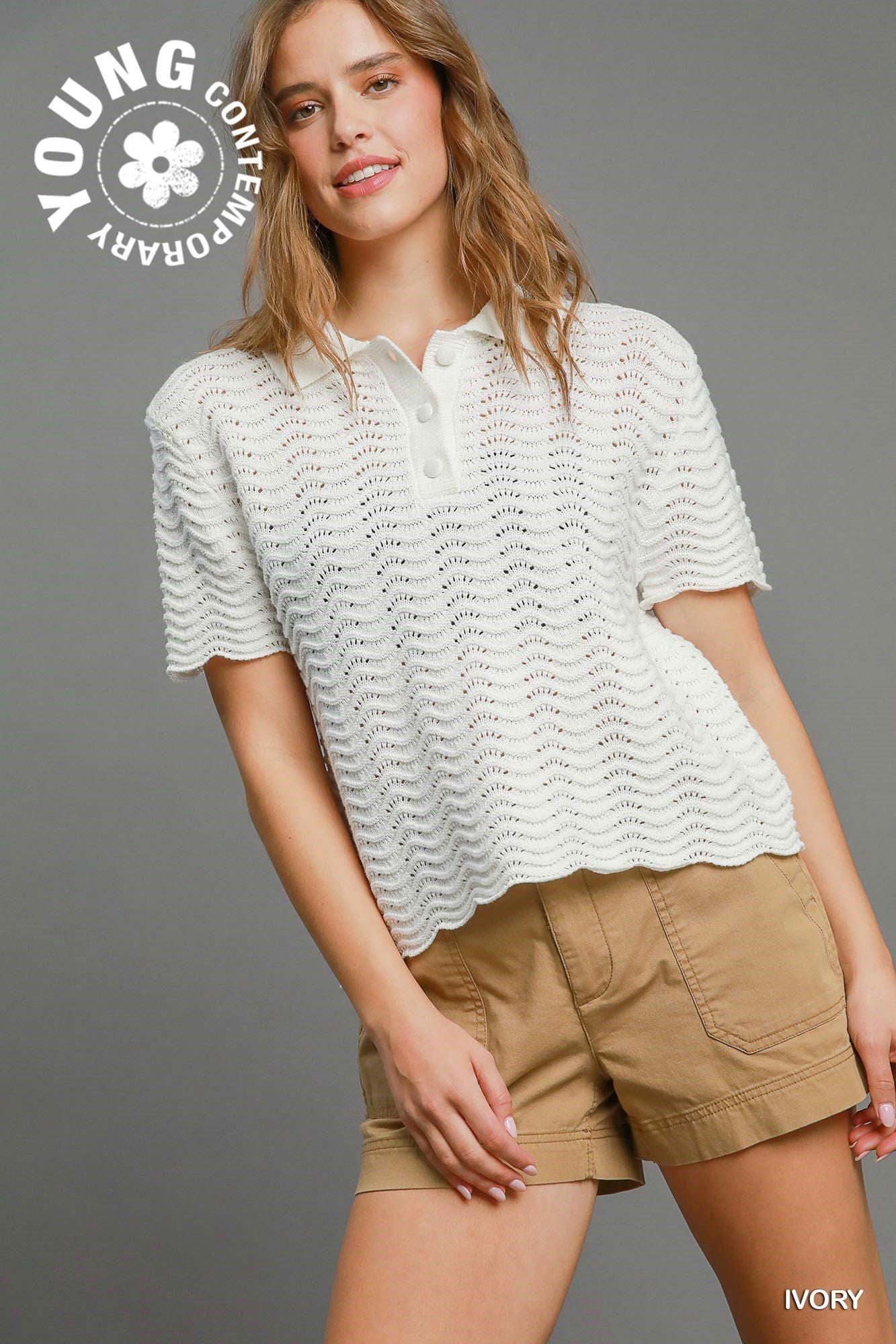 Umgee W Collared Sweater Top IVORY