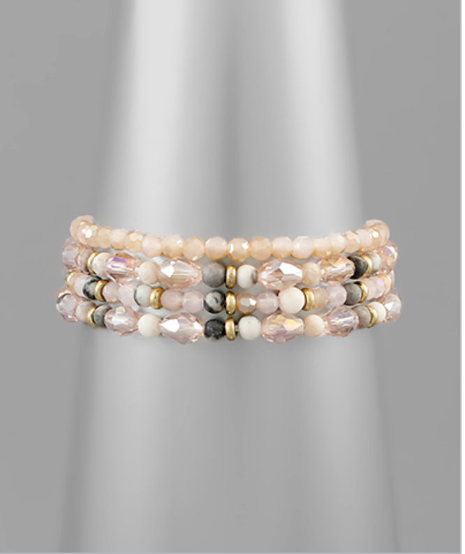 Golden Stella Stone & Glass Bead Bracelet PINK ZEBRA