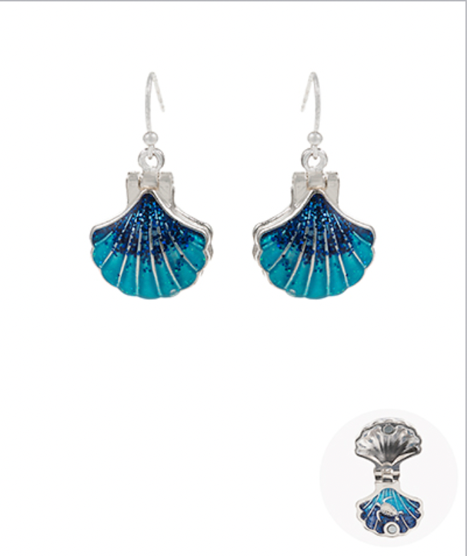 Golden Stella Enamel Shell Locket Earrings BLUE