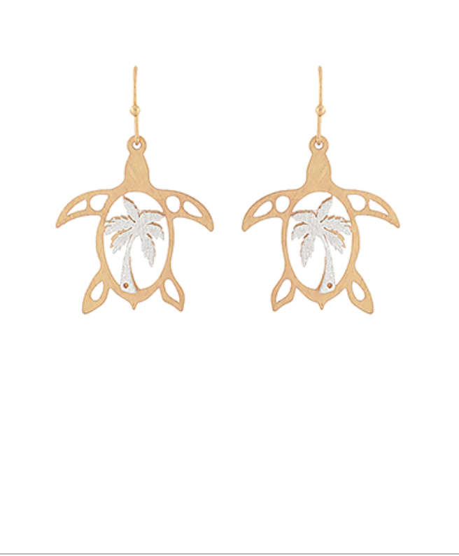 Golden Stella Two Tone Turtle & Palm Earrings GOLD