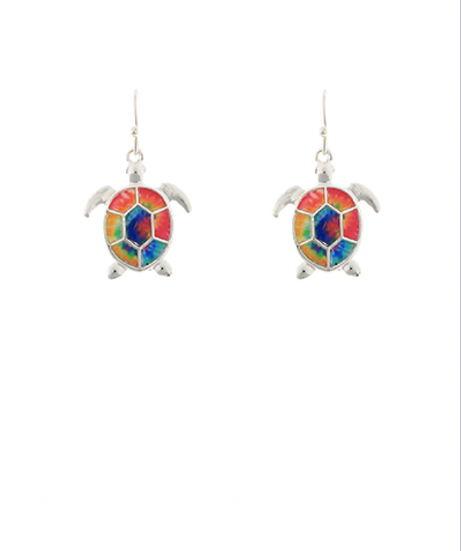 Golden Stella Tie Dye Turtle Drop Earrings SILVER