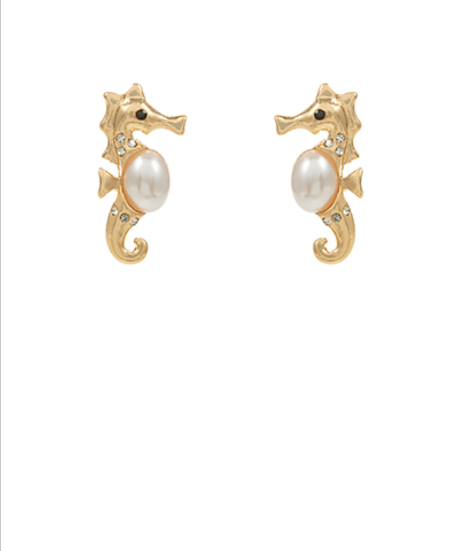 Golden Stella Pearl Seahorse Studs GOLD