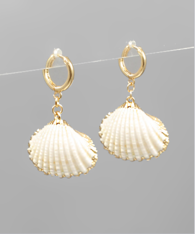 Golden Stella Scallop Shell Dangle Hoops GOLD