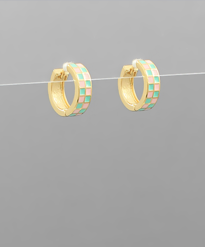 Boucles d'oreilles Golden Stella Checker Huggie MENTHE/OR