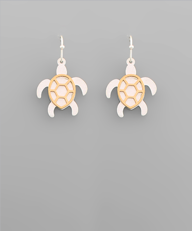 Boucles d'oreilles Golden Stella en forme de tortue bicolore, couleur ARGENT