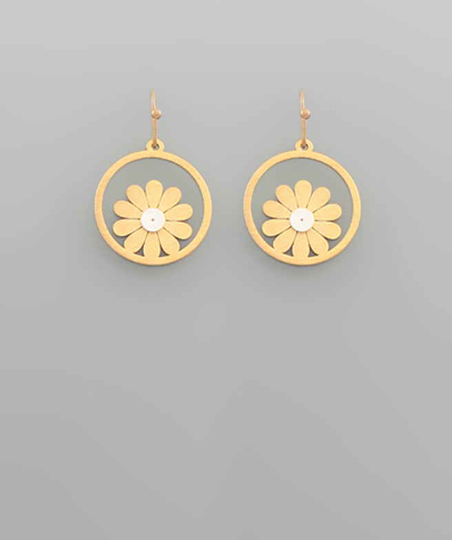 Golden Stella Scratched Flower Circle Earrings GOLD