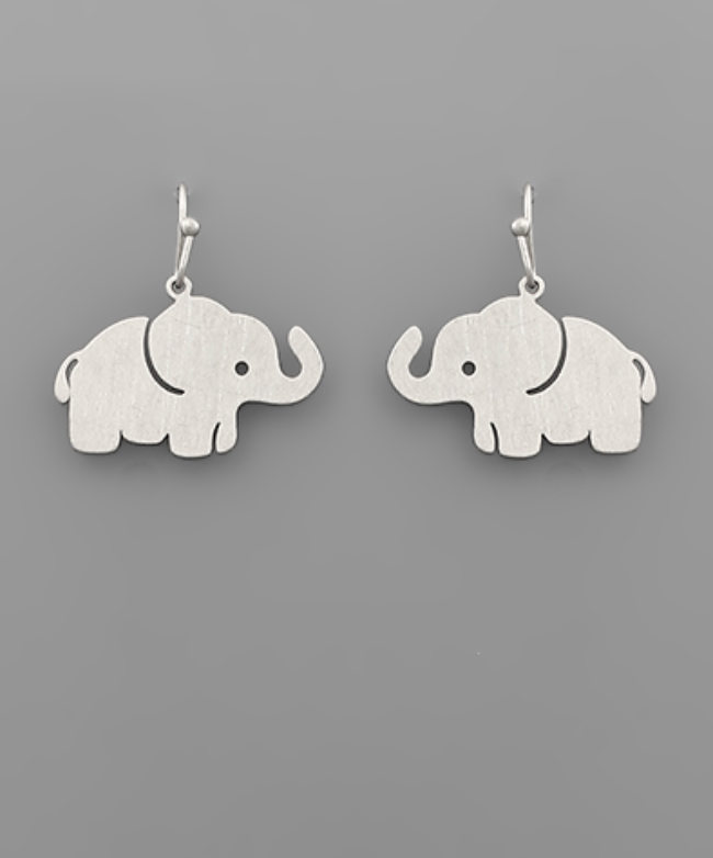 Golden Stella Scratched  Elephant Earrings SILVER
