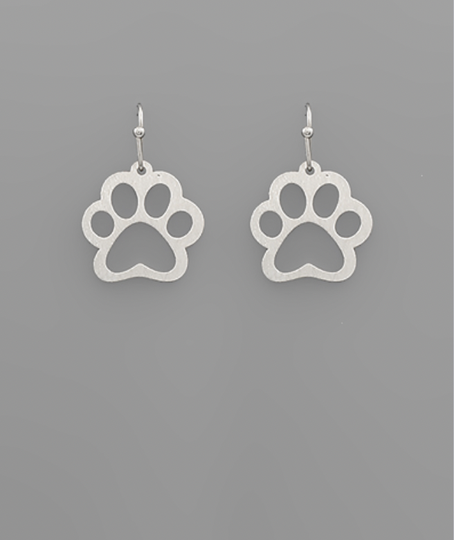 Golden Stella Scratched Paw Frame Earrings SILVER