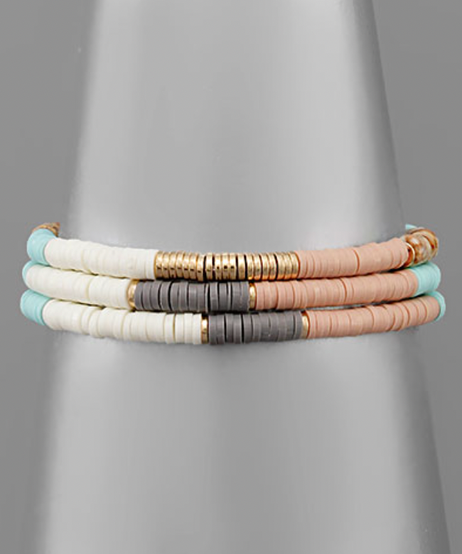 Bracelet en caoutchouc et perles de pierre Golden Stella, marron/multicolore