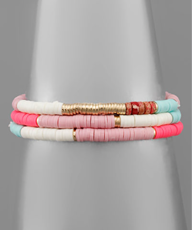 Bracelet en caoutchouc et perles de pierre Golden Stella, rose/multicolore