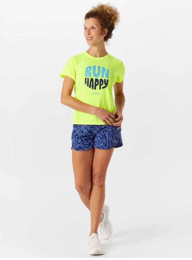 Brooks W SS Distance Tee NEON YELLOW/RUN HAPPY